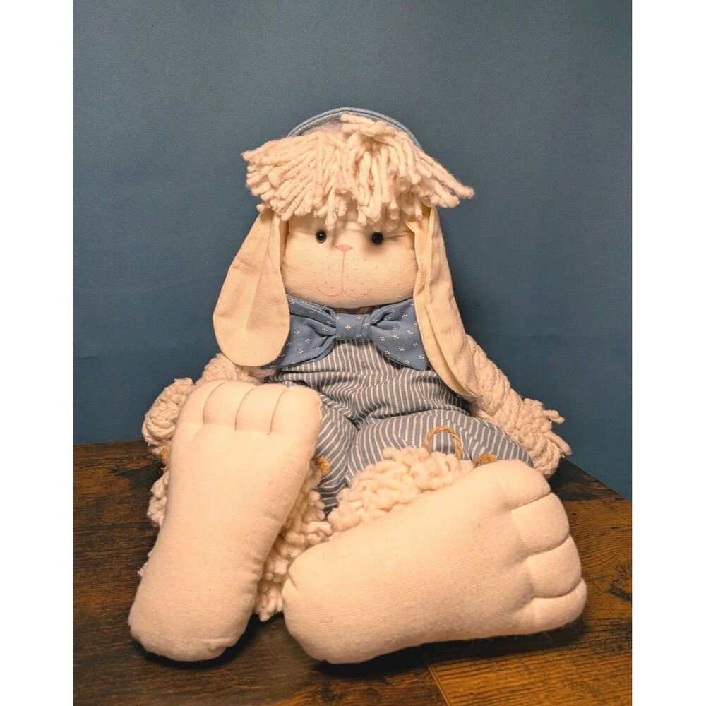 Mop Bunny Rare Easter Cottagecore Rabbit Plush Handmade Bowtie 18" Vintage